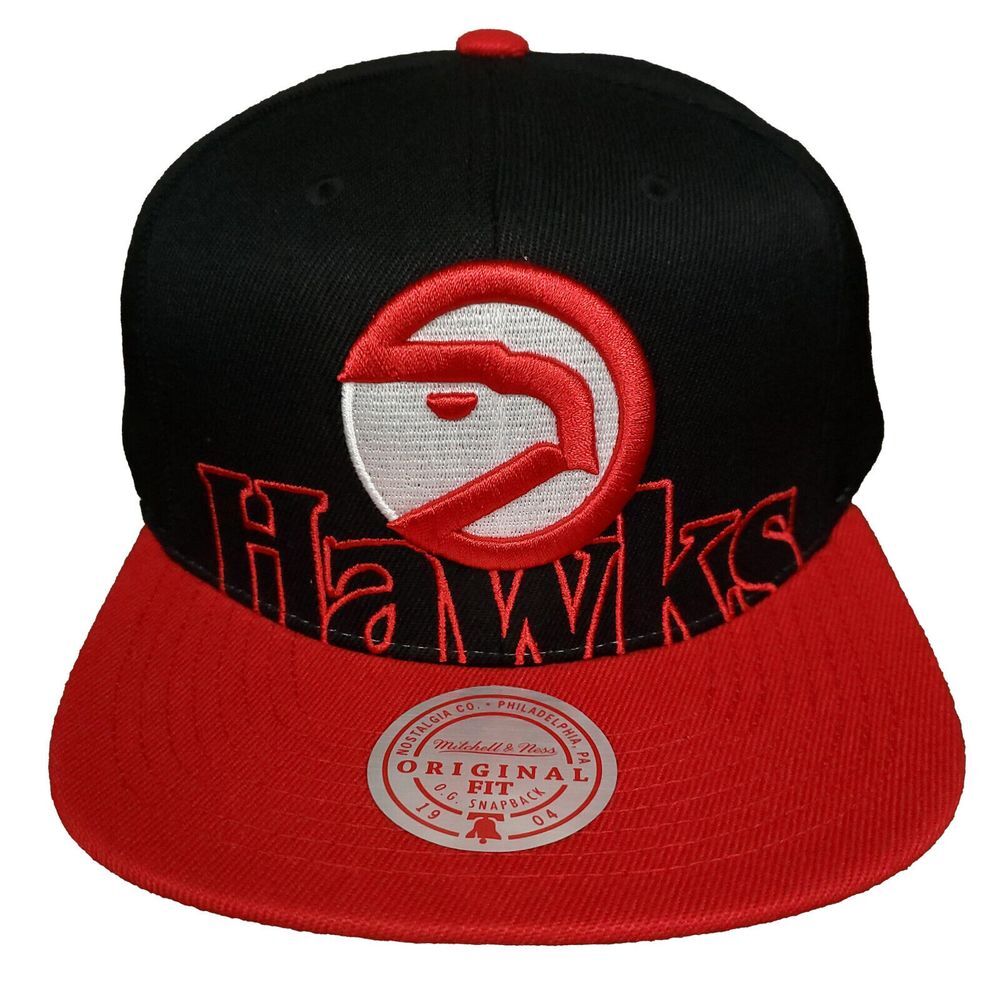 Atlanta Hawks Mitchell & Ness NBA Snapback Cap Hat 3D Logo Black Red NWT